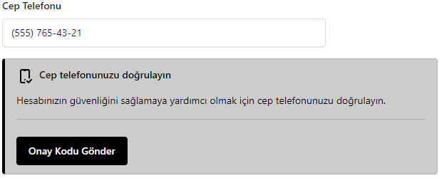 cep telefonu doğrulama ekranı