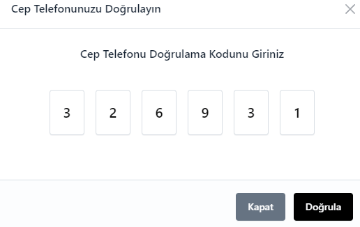 cep telefonu doğrulama kodu ekranı