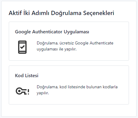 diğer iki adımlı doğrulama seçenekleri ekranı