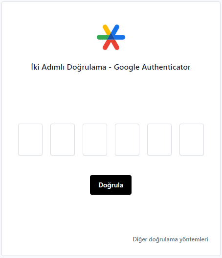 google authenticator giriş ekranı